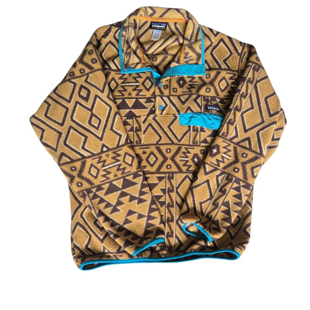 Patagonia Mens 2010s Synchilla Montana Siete Bear Brown Aztec Indie Retro Medium